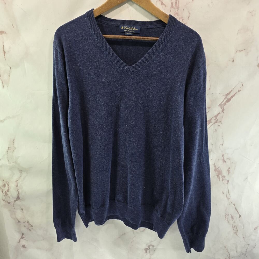 Brooks Brothers Sweater Mens Large Blue Supima Cotton V Neck Lightweight Grandpa